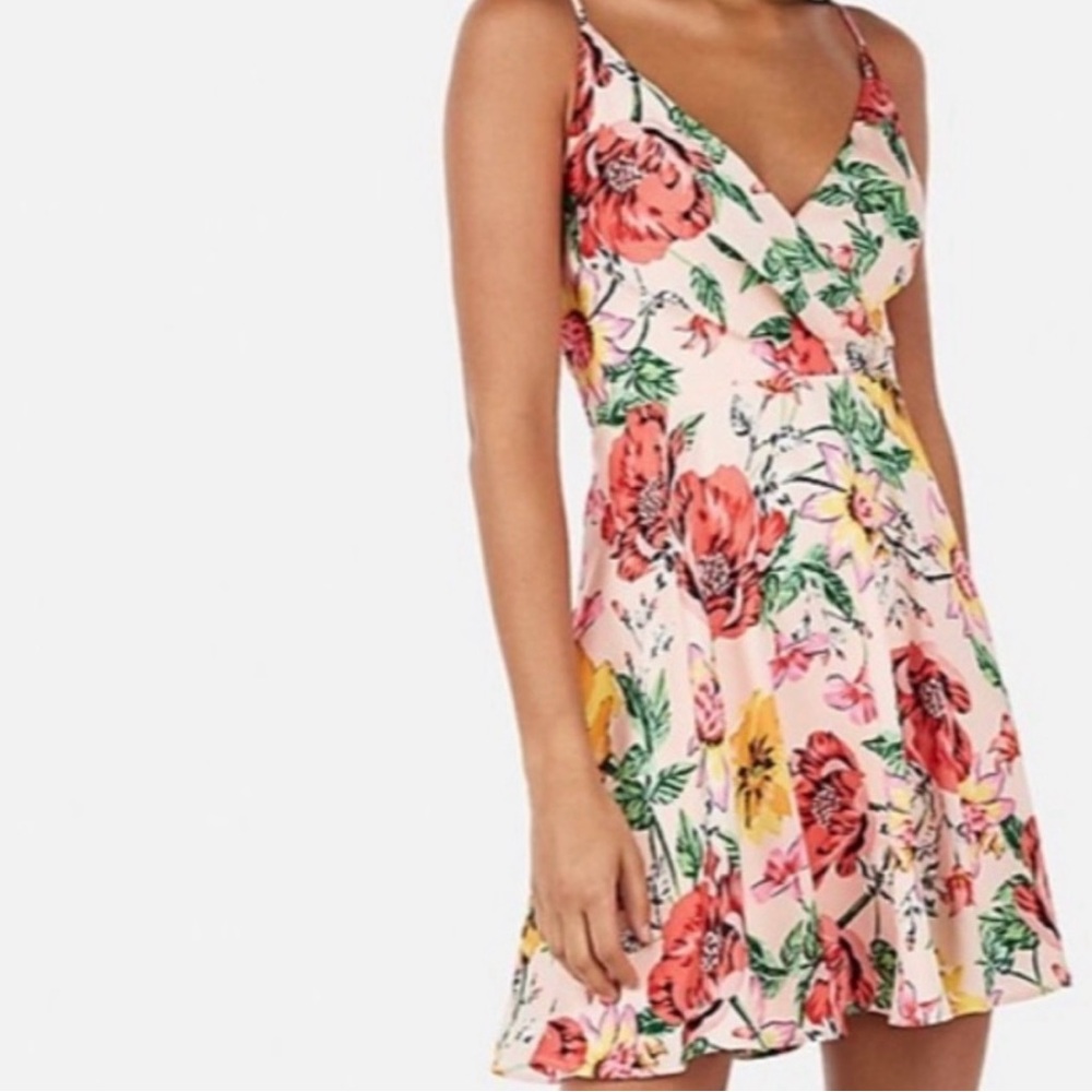 Express Floral V-Neck Dress - Pink and Green - Picture 3 of 7